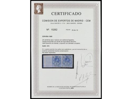 * ESPAÑA. Ed. 274dmd. 25 cts. azul. Pareja horizontal, un se