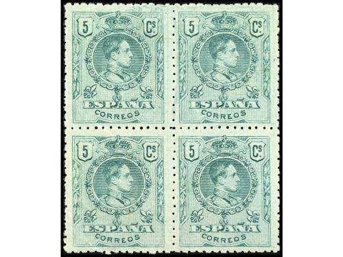 ** ESPAÑA. Ed. 268 (4). 5 cts. verde. Bloque de 4, sellos su
