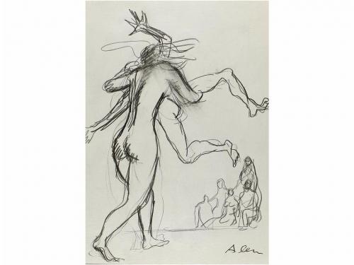 1960 ca. ORIGINAL ARTÍSTICO. ALEU:. CONJUNTO DE 10 DIBUJOS O