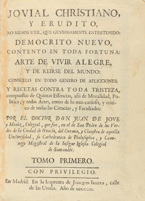 1753. LIBRO. (HUMANIDADES). JOVE Y MUÑIZ, JUAN DE:. JOVIAL C