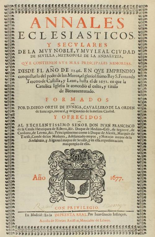 1677. LIBRO. (HISTORIA-RELIGIÓN). ORTIZ DE ZÚÑIGA, DIEGO:. A