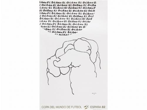 1982. CARTEL. (FUTBOL). CHILLIDA; TAPIES; FOLON; ARROYO; SAU
