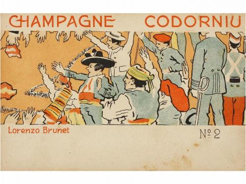1900 ca. POSTALES. BRUNET, L.:. CHAMPAGNE CODORNIU. Rarísima