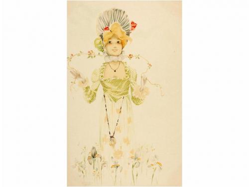 1900 ca. POSTALES. KIRCHNER:. MODERNE MÄDCHEN. Serie de 6 ca