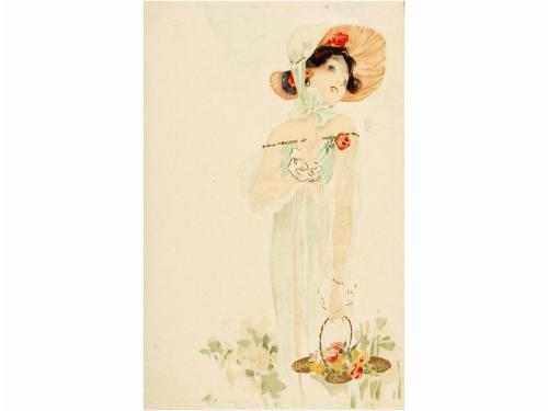 1900 ca. POSTALES. KIRCHNER:. MODERNE MÄDCHEN. Serie de 6 ca