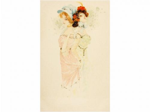 1900 ca. POSTALES. KIRCHNER:. MODERNE MÄDCHEN. Serie de 6 ca