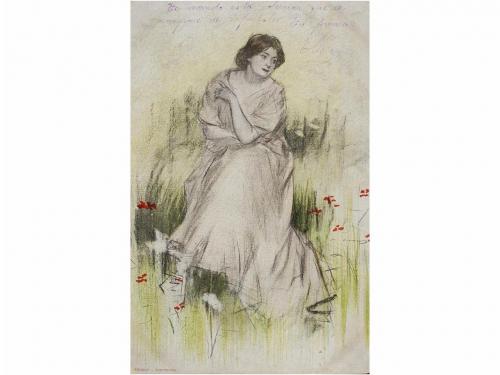 1900 ca. POSTALES. CASAS, RAMON:. REVEUSES. Serie de 5 carta