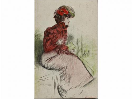 1900 ca. POSTALES. CASAS, RAMON:. SEÑORAS. Serie de 4 cartas
