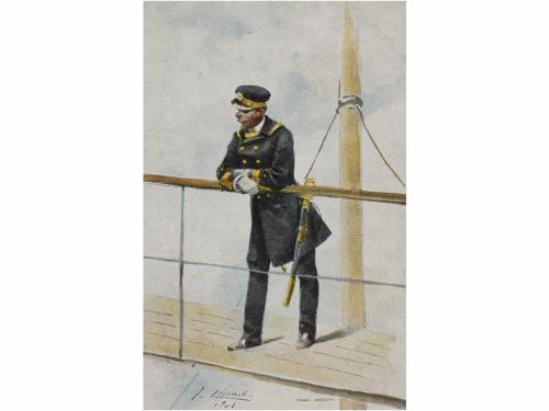 1903. POSTALES. CUSACHS:. MILITARES A PIE. Serie de 10 carta
