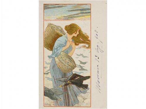 1900 ca. POSTALES. RIQUER, A.:. CUATRO ESTACIONES. Serie de 