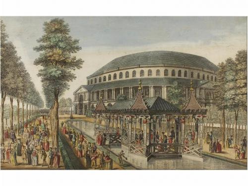1750 ca. GRABADO. CONJUNTO DE 7 VISTAS ÓPTICAS: PLAZA SAN PE