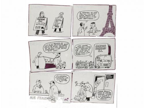 1980 ca. ORIGINAL ARTÍSTICO. OLI:. MÁS DE 150 DIBUJOS DE HUM