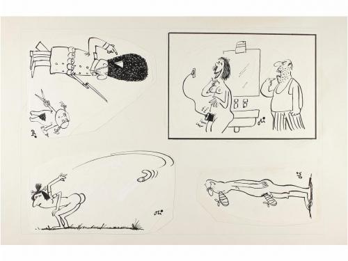 1980 ca. ORIGINAL ARTÍSTICO. OLI:. MÁS DE 150 DIBUJOS DE HUM