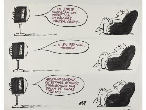 1980 ca. ORIGINAL ARTÍSTICO. OLI:. MÁS DE 150 DIBUJOS DE HUM