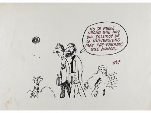 1980 ca. ORIGINAL ARTÍSTICO. OLI:. MÁS DE 150 DIBUJOS DE HUM