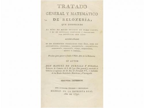1791. LIBRO. (HOROLOGÍA). ZERELLA Y YCOAGA, MANUEL DE:. TRAT