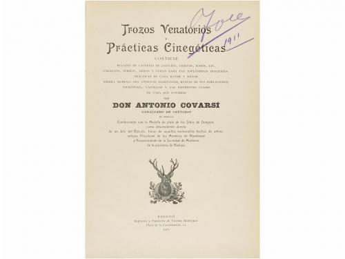1911. LIBRO. (CAZA). COVARSI, ANTONIO:. TROZOS VENATORIOS Y