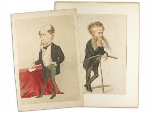 1870 ca. ORIGINAL ARTÍSTICO. PARERA, J.:. 4 CARICATURAS DE P