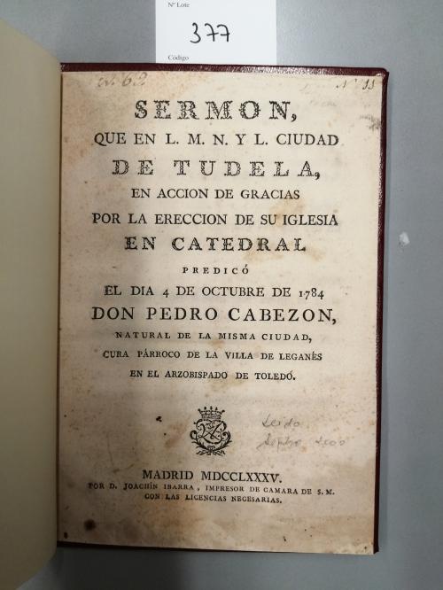 1785. FOLLETO. (NAVARRA-ORACIÓN). CABEZON, PEDRO:. SERMON QU