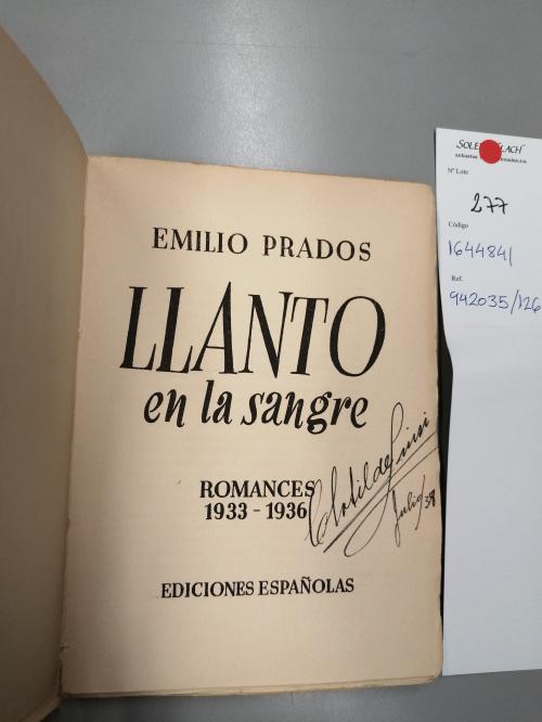 1937 ca. LIBRO. (LITERATURA-GENERACIÓN 27). PRADOS, EMILIO:.
