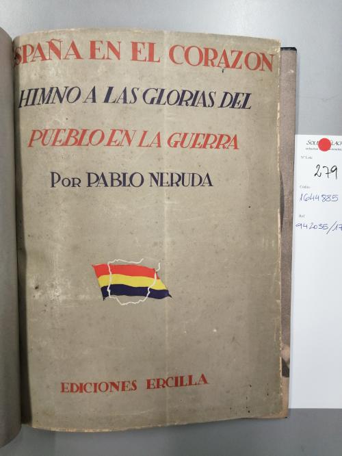 1938. LIBRO. (LITERATURA-GUERRA CIVIL). NERUDA, PABLO:. ESPA