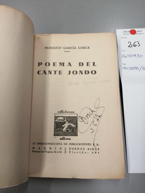 1931. LIBRO. (LITERATURA-GENERACIÓN 27). GARCIA LORCA, FEDE