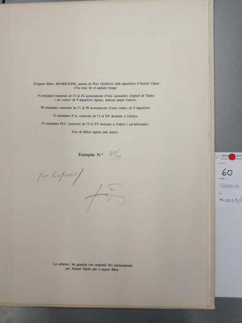 1982. LIBRO. (BIBLIOFILIA). GIMFERRER, PERE; TÀPIES, ANTONI