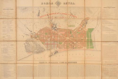 1861. MAPA. (BARCELONA). A.S.M. LA REYNA. PLANO DE BARCELONA