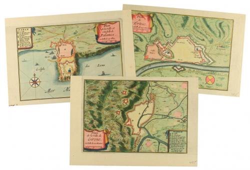 1720 ca. MAPA. [BEAULIEU:]. LOTE DE 9 PLANOS COLOREADOS: TOR