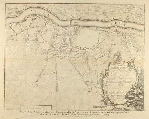 1750 ca. MAPA. (LLEIDA). TINDAL:. PLAN OF THE TOWN AND CASTL