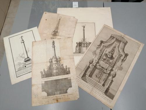 s. XVIII. GRABADO. (MONUMENTOS). LOTE DE 5 GRABADOS QUE REPR