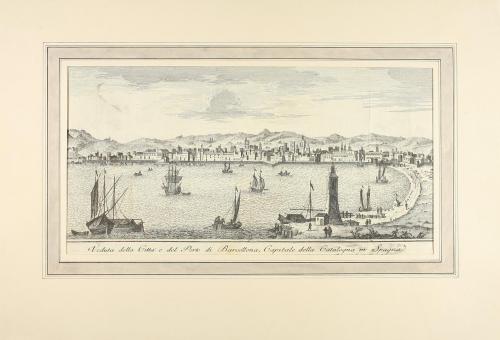 1745 ca. GRABADO. (BARCELONA). [ALBRIZZI:]. VEDUTA DELLA CIT