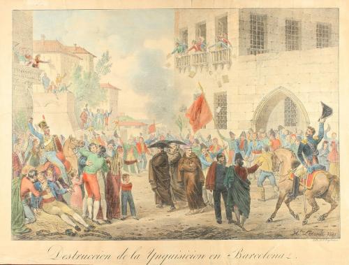 s. XIX. GRABADO. (ESCENAS BARCELONA). LOTE DE DOS GRABADOS S