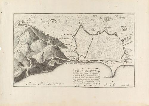1695 ca. GRABADO. (BARCELONA). INSELIN:. BARCELONNE, Ville e