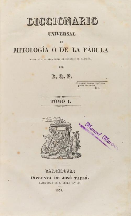1835-1838. LIBRO. (MITOLOGÍA). B.G.P.:. DICCIONARIO UNIVERSA