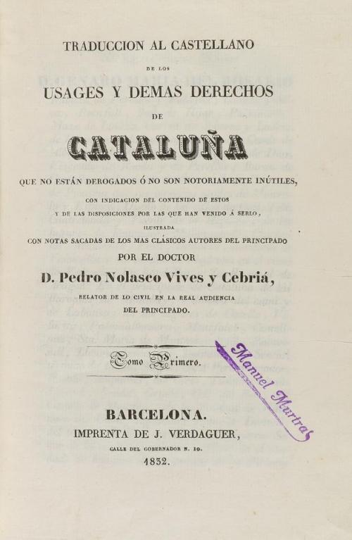 1932-1938. LIBRO. (DERECHO CATALÁN). TRADUCCION AL CASTELLAN