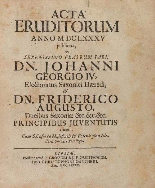 1685. LIBRO. (HUMANIDADES). ACTA ERUDITORUM ANNO MDCLXXXV pu