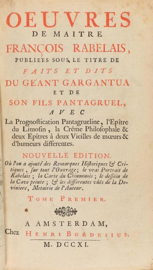 1711. LIBRO. (LITERATURA FRANCESA). RABELAIS, FRANÇOIS:. OEU