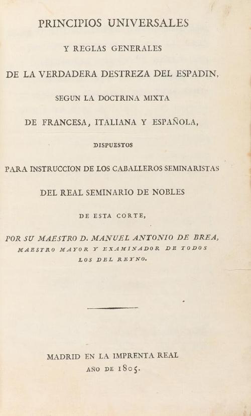 1805. LIBRO. (ESGRIMA-DEPORTE). BREA, MANUEL ANTONIO DE:. PR
