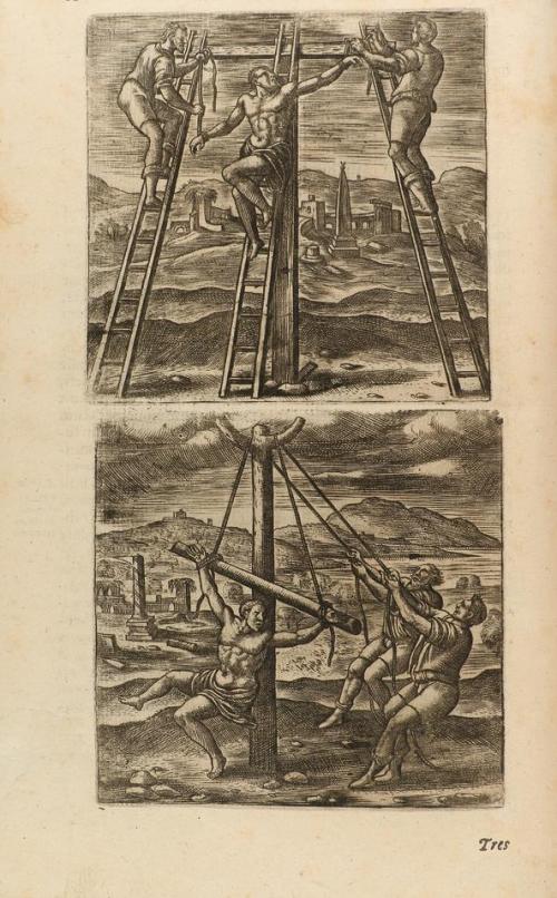 1599. LIBRO. (HISTORIA). LIPSI, IUSTI:. DE CRUCE LIBRI TRES,