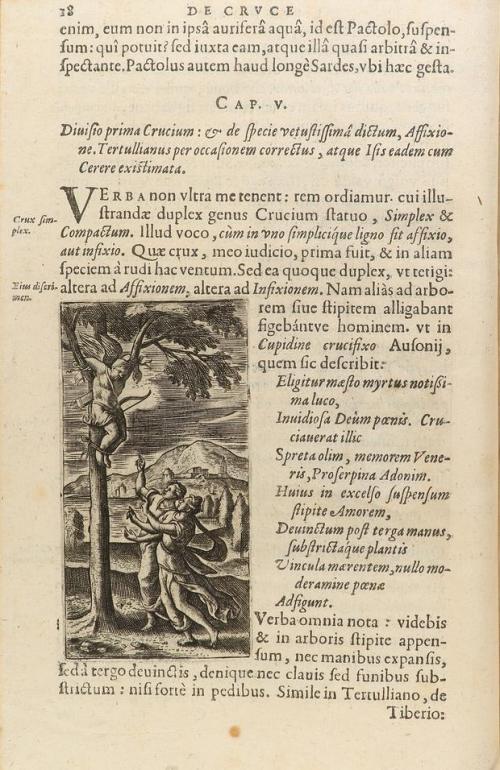1599. LIBRO. (HISTORIA). LIPSI, IUSTI:. DE CRUCE LIBRI TRES,