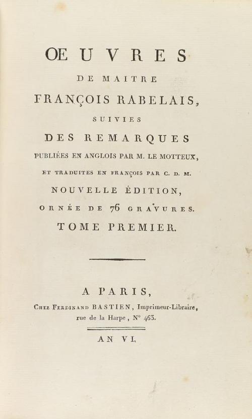1794. LIBRO. (LITERATURA FRANCESA). RABELAIS, FRANÇOIS:. OEU