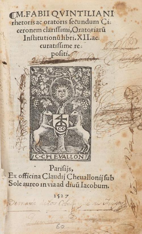 1527. LIBRO. (LITERATURA-CLÁSICA). QUINTILIANI, M. FABII:. O