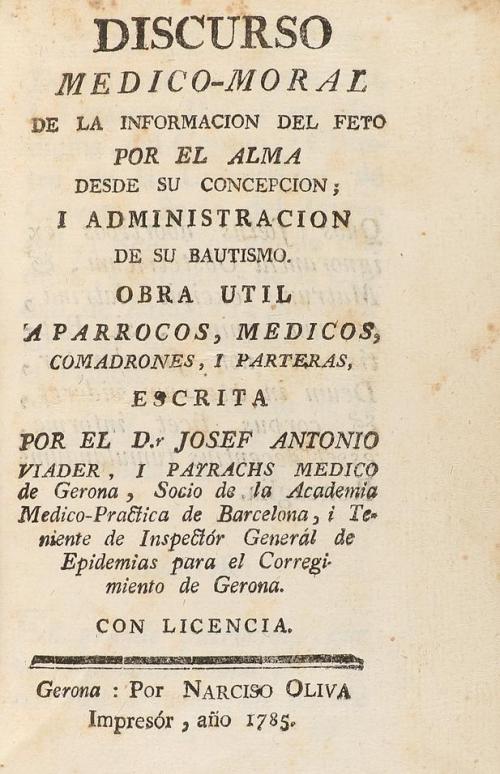 1785. LIBRO. (MEDICINA-MORAL). VIADER I PAYRACHS, JOSEF ANTO