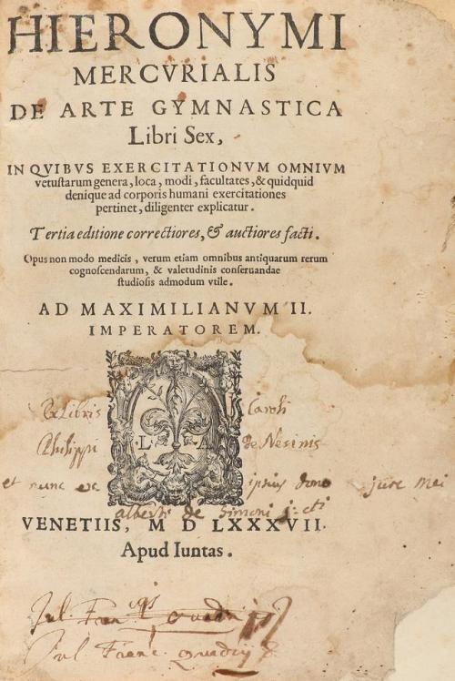 1587. LIBRO. (GIMNASIA). MERCURIALIS, HIERONYMI:. DE ARTE GY