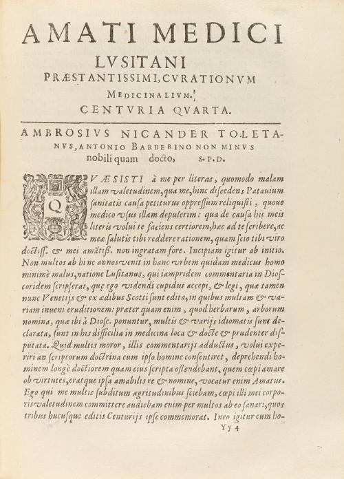 1620. LIBRO. (MEDICINA). AMATO LUSITANO [JUAN RODRIGUEZ DE C