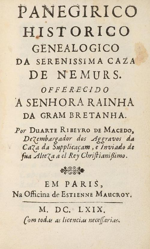 1669. LIBRO. (HISTORIA). RIBEYRO DE MACEDO, DUARTE:. PANEGIR