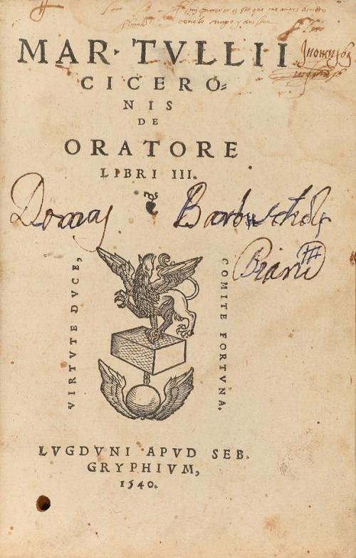 1540. LIBRO. (LITERATURA CLÁSICA). CICERÓN, MARCO TULIO:. DE