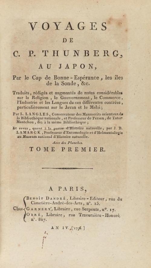 1796. LIBRO. (VIAJES). THUNBERG, C. P.:. VOYAGES AU JAPON, P
