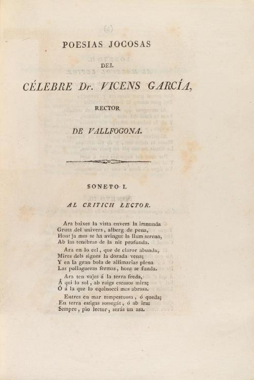 1830. LIBRO. (LITERATURA CATALANA). GARCIA, VICENÇ (RECTOR D